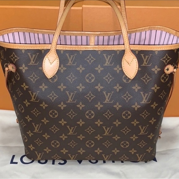 💎✨Rose Ballerine Interior✨💎Louis Vuitton LV Neverfull MM Shoulder tote